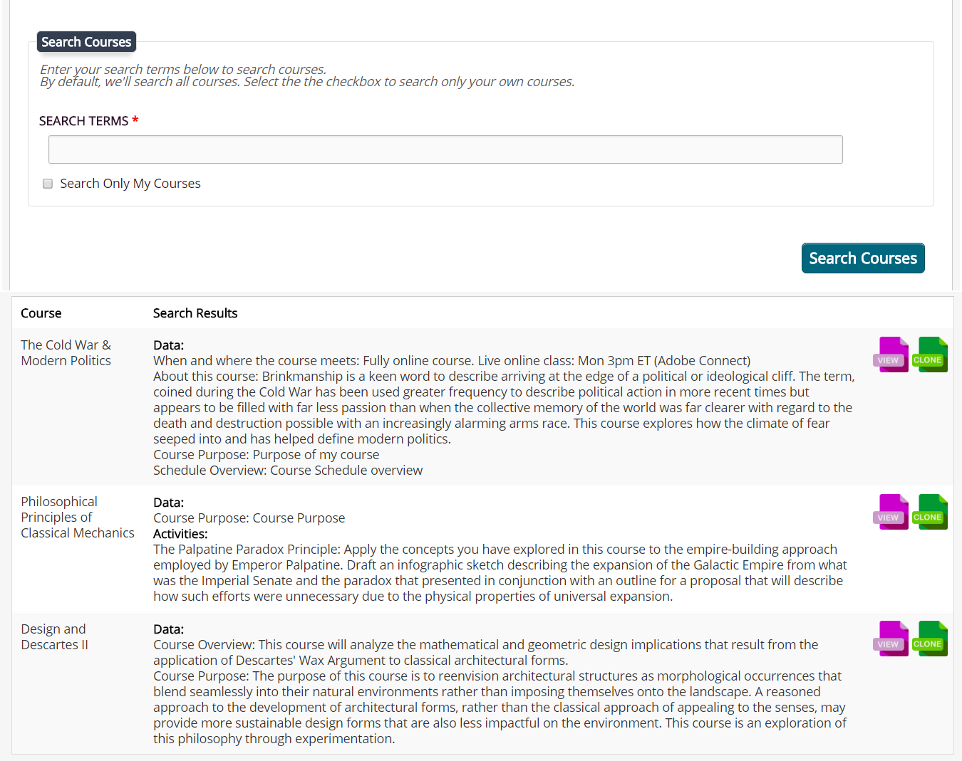 Searchable syllabus database
